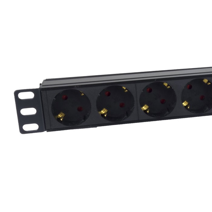 Phasak BNS 1518 Regleta para Rack 19'' con 8 Tomas Schuko, Interruptor y Cable 1,5 m, Negro